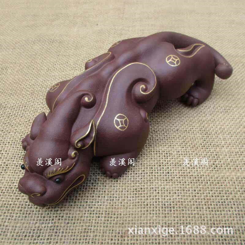 宜兴紫砂工艺品紫砂手工描金貔貅紫砂茶宠