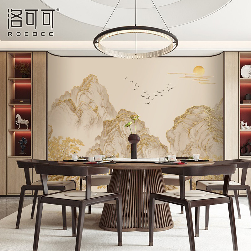 电视背景墙壁纸轻奢墙布新中式山水墙纸客厅沙发靠山壁画卧室壁布