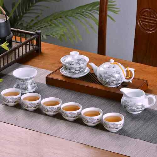 高档胎景德镇青花陶瓷功夫茶套装彩盖碗茶壶薄具家用办公室茶具礼