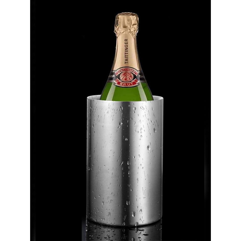 双层加厚不锈钢直身冰桶酒桶吧台保温桶白葡萄酒冰桶酒具装饰摆件
