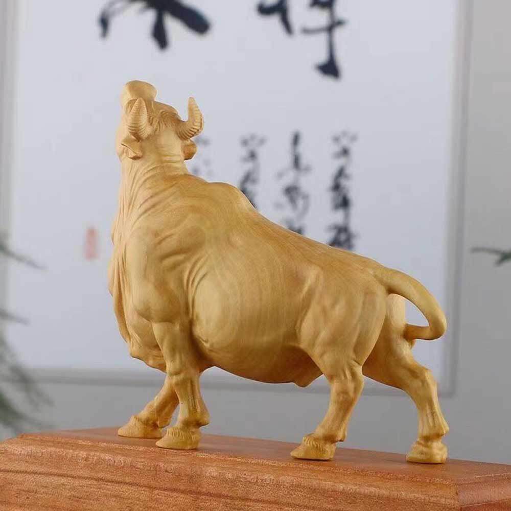小叶黄杨朝天牛摆件牛气冲天实木雕刻水牛老黄牛斗牛桌面饰品文玩