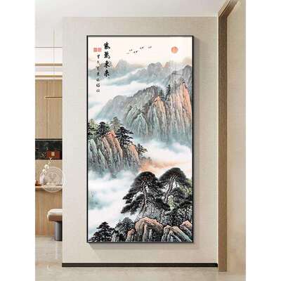 山画SNJ靠山景图玄关装饰画中式有山泰无水五岳独尊挂画廊走过道