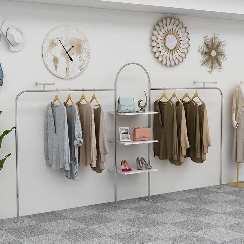 服装店铺锁墙挂衣架银色不锈钢上墙架服装店专用展示架落地式