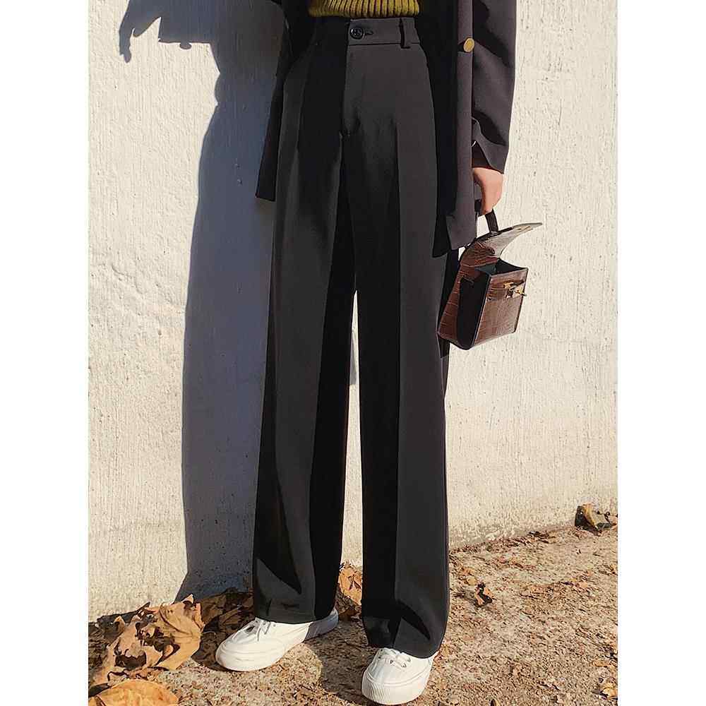 秋季西裤阔腿裤女垂感宽松高腰黑色秋款西装窄版直筒休闲拖地长裤