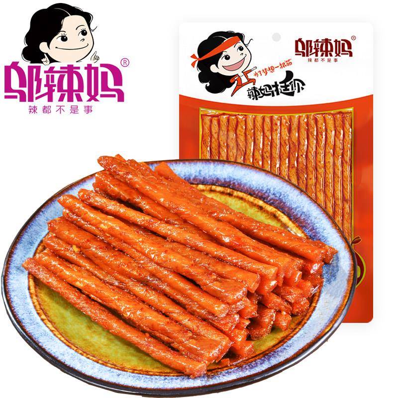 邬辣妈 湖南麻辣特产 100g素牛筋 蒜蓉豆条麻辣条香辣味零食厂家