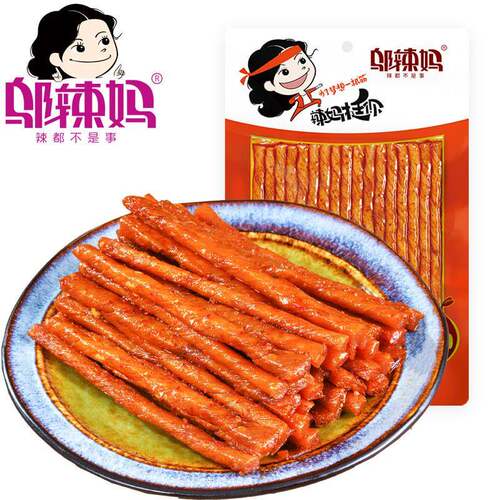 邬辣妈 湖南麻辣特产 100g素牛筋 蒜蓉豆条麻辣条香辣味零食厂家 - 封面