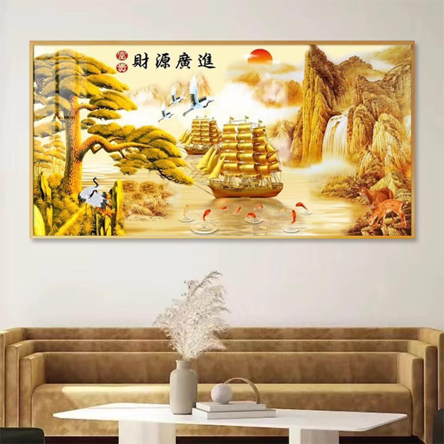 一帆风顺横版山水挂画卧室餐厅客厅沙发背景墙装饰画风景帆船壁画
