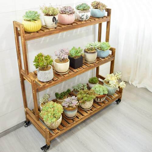 阳台花架2025新款多层移动置物架实木客厅落地式防腐木阶梯花架子