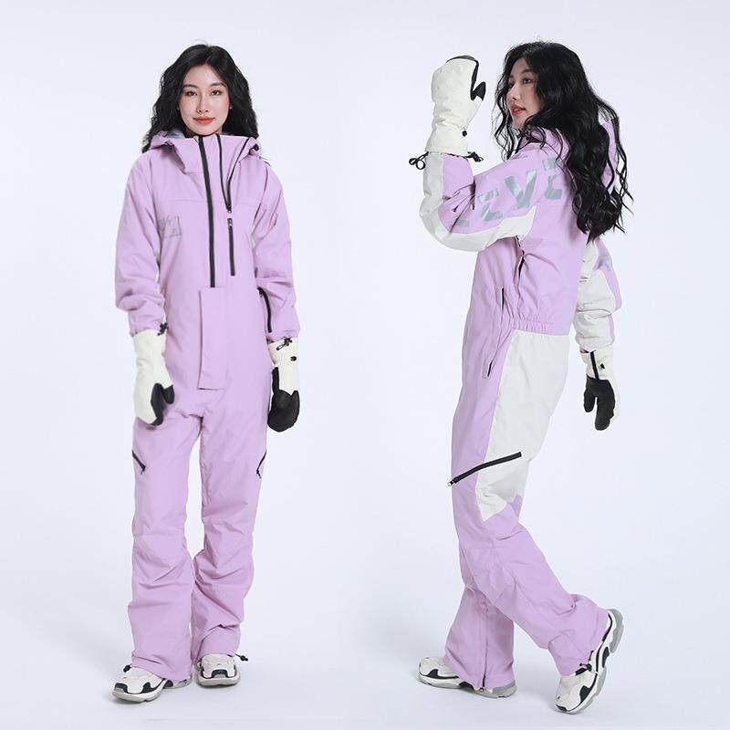 款连体滑雪服冬季背带情侣单板双板衣裤套装紫男女
