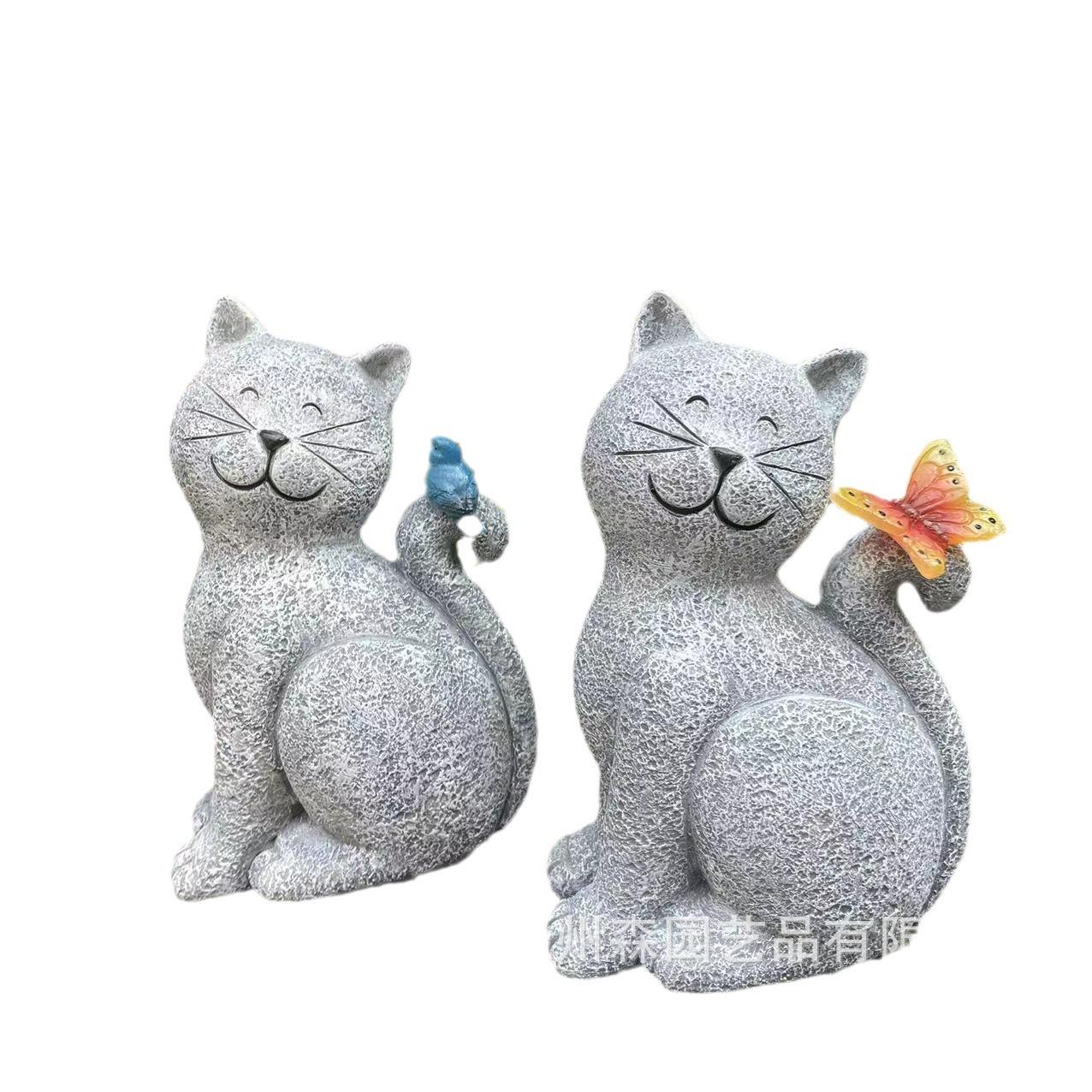 户外太阳能灯可爱小猫摆件仿真动物猫咪树脂工艺品花园装饰庭院灯