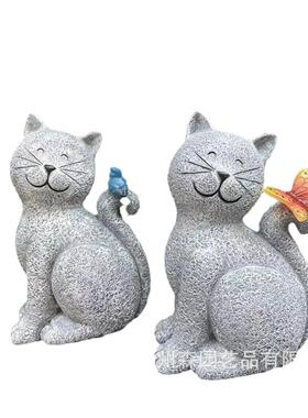 户外太阳能灯可爱小猫摆件仿真动物猫咪树脂工艺品花园装饰庭院灯
