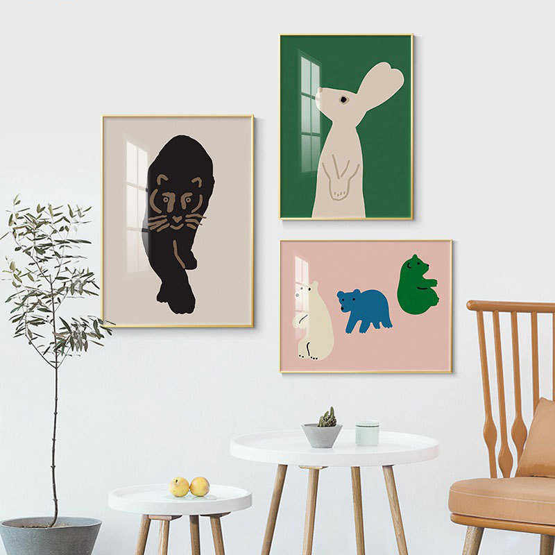 卧室男孩房间挂画动物床头女孩现代装饰画壁画简笔简约房餐厅儿童
