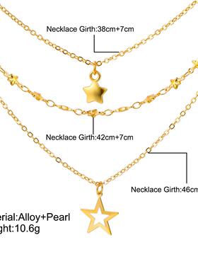 Hollow pendant necklace镂空五角星吊坠项炼覆古多层锁骨炼女