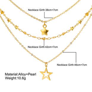Hollow necklace镂空五角星吊坠项炼覆古多层锁骨炼女 pendant