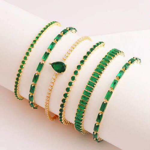 Green Shiny Charm CZ Tennis Bracelet for Women Crystal Zirco