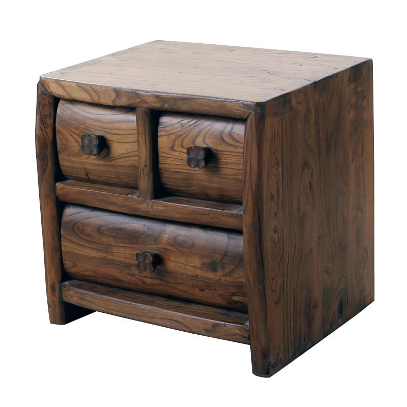 高档式厚重款中实木头柜榆木简屉约现代艺术窄储物床柜子卧室三抽