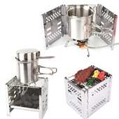 新款 迷你户外不锈钢折叠烧烤炉烧烤架挡风板柴火碳烤炉露营便携