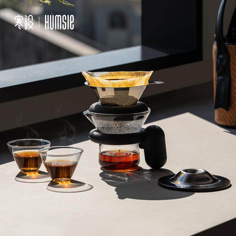 新品寒设迷你快客杯玻璃咖啡器具飘逸杯露营便携旅行小茶具泡茶杯