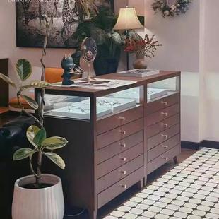 服装璃店中岛柜珠首饰柜台陈列柜时展示台尚简约饰宝品店玻展示柜