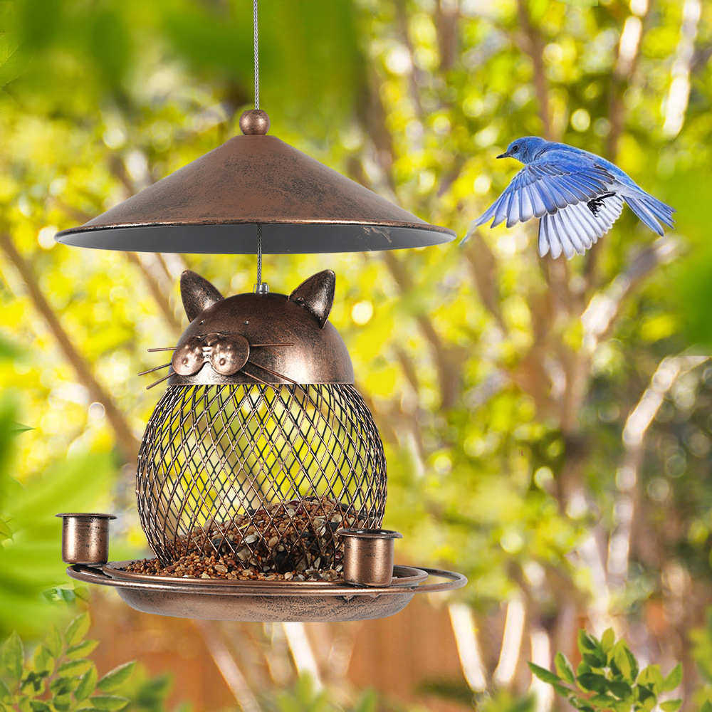 喂鸟器户外悬挂铁艺镂空草坪小鸟现货野鸟喂食带喂水