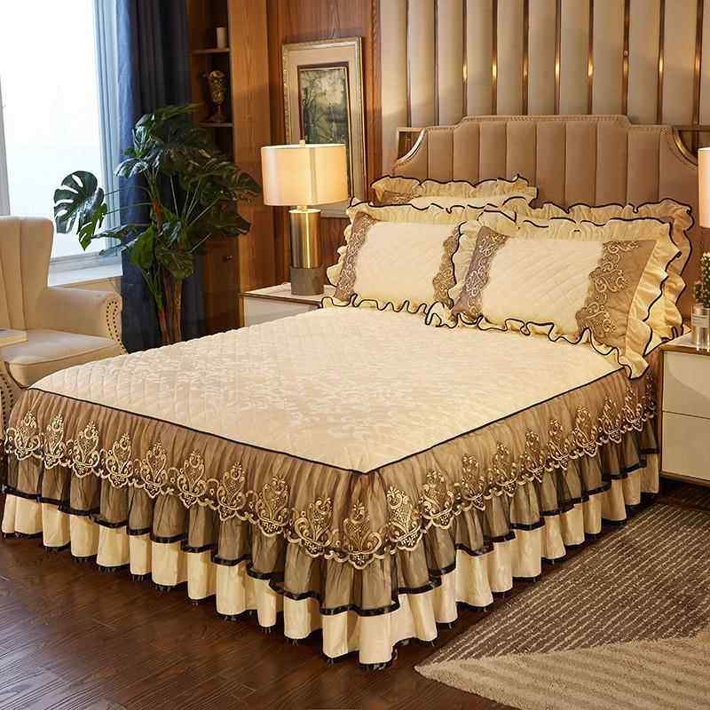 天鹅绒席梦思床罩单件夹棉加厚水晶绒床裙式防滑床套防尘罩1.8米