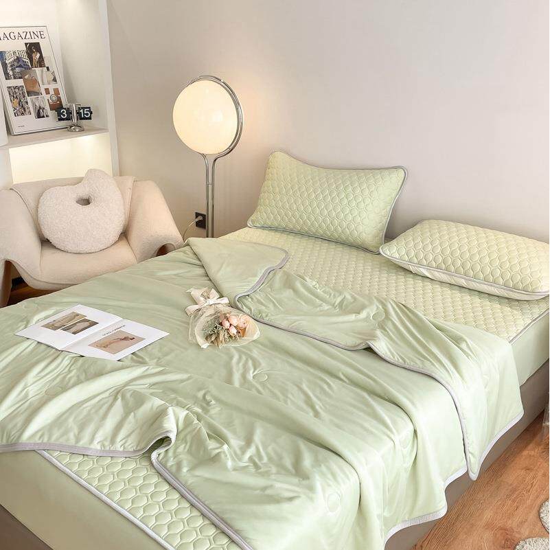 夏季冰丝乳胶凉席三件套可机洗纯色宿舍夏被床上四件套空调软席子