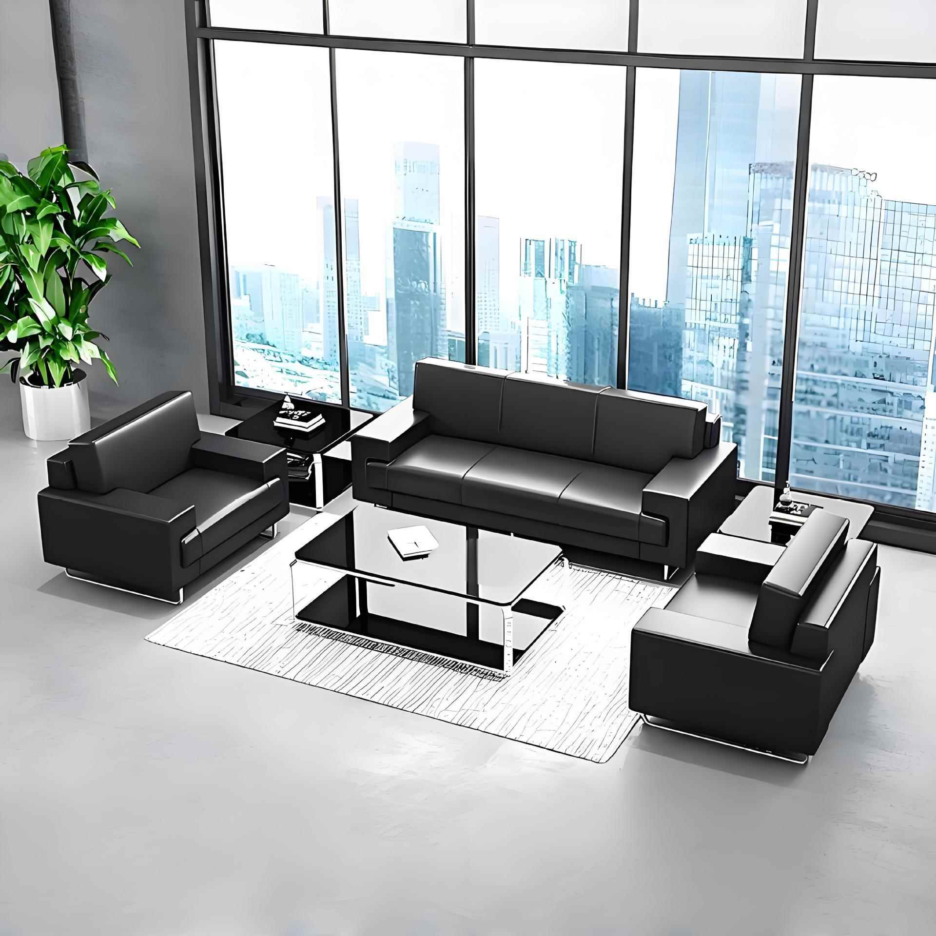 办公沙发茶几组合会客室贵宾区可躺可睡觉三人位酒店大堂前台接待