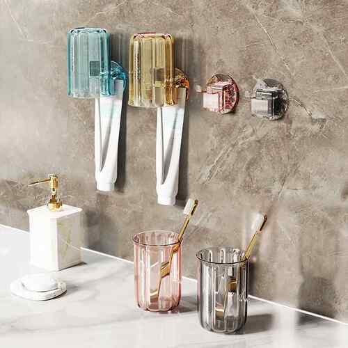 牙杯牙刷置物架壁挂式免打孔卫生间电动牙具漱口杯架子家庭套装