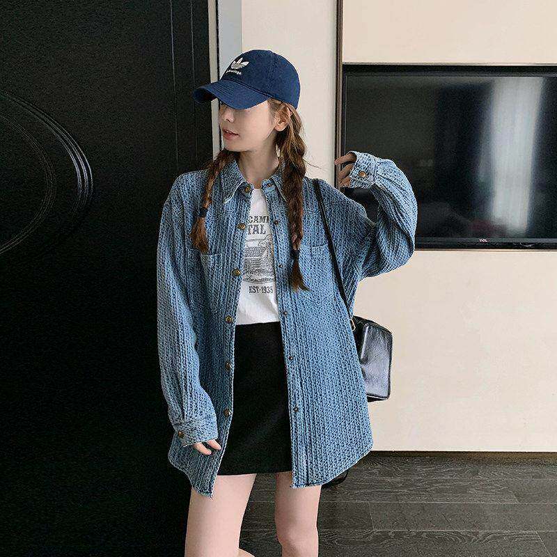 水洗牛仔衬衫外套女2026春秋新款韩版宽松休闲复古高级感衬衣夹克