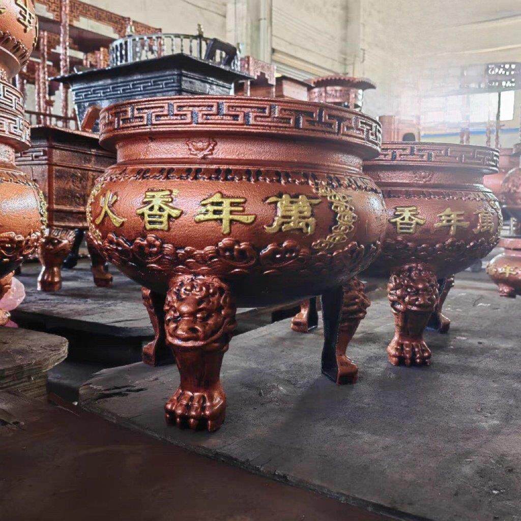 铸铁圆形铸造香炉鼎大号特大号定制户外老式供奉寺庙宗祠覆古高温