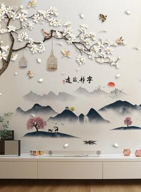 中国风墙贴纸客厅背景墙装饰古风墙壁贴画补洞遮丑3d立体墙纸自粘
