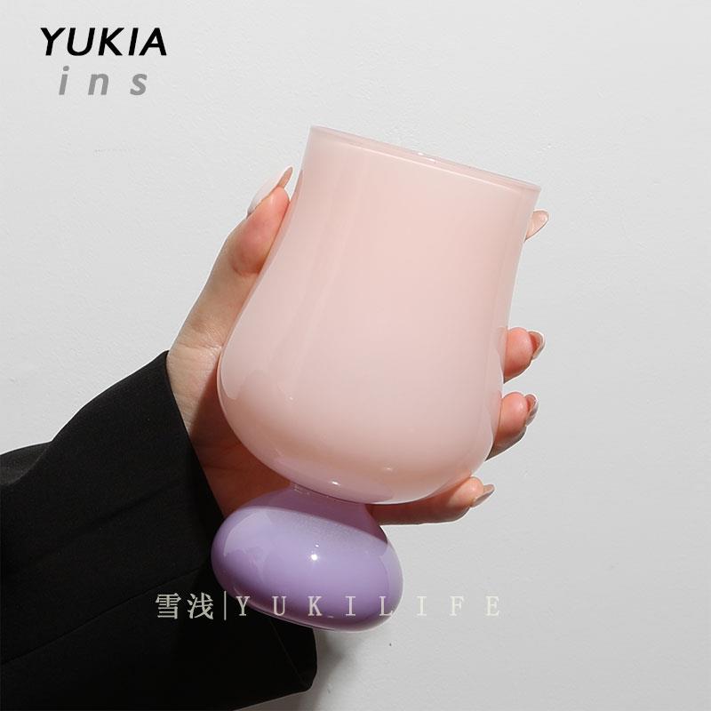 YUKI中古 粉红女郎杯粉色法式玻璃杯网红高颜值水杯酒杯饮料杯ins
