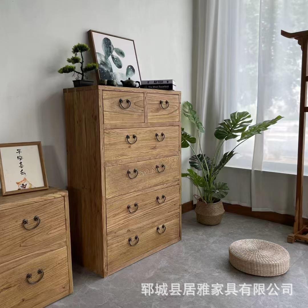 老榆木实木斗柜四五八抽屉收纳柜中式客厅储物柜玄关柜餐边柜矮柜