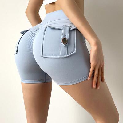 High waisted pocket yoga pants, three part shorts, hip
