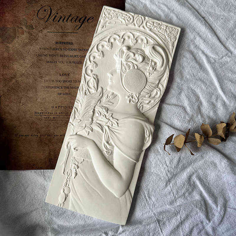 石膏浮雕人物画阿尔丰斯穆夏摆件壁挂挂件雕塑相框电表箱配件饰品