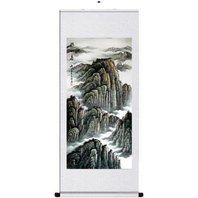 有山无水画靠山图泰山日出挂画稳如泰山丝绸卷轴画玄关国画装饰画
