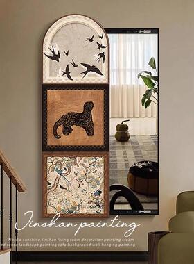 中古风入户玄关全身隐镜形推挂拉穿衣镜衣镜SYW帽间子隐藏式装饰