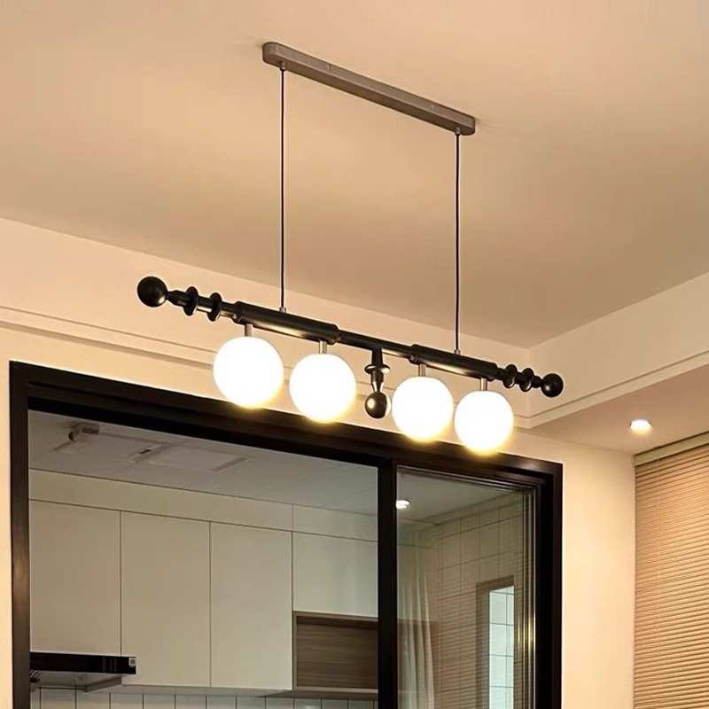 法式中古餐厅吊灯侘寂风餐桌长条灯复古设计师吧台书房实木吊线灯