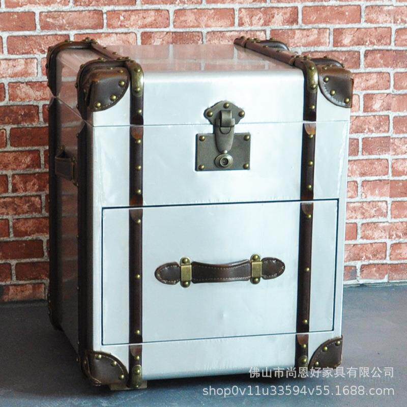 美式复古创意铝皮铆钉储物箱loft做旧个性酒吧 KTV翻盖角几床头柜