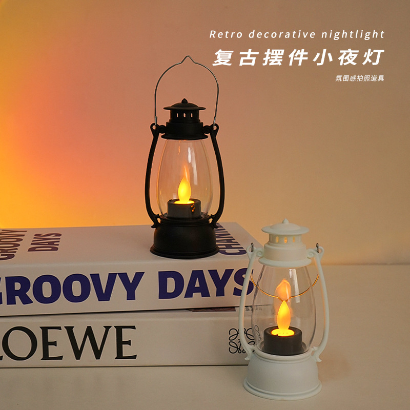 复古摇摆蜡烛小马灯led电子蜡烛灯卧室床头小夜灯装饰氛围灯摆件