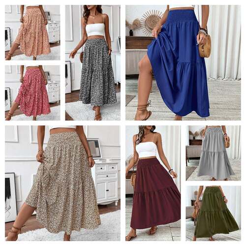 Women's Summer Vacation Style Ruffle Hem Floral Long Skirt,