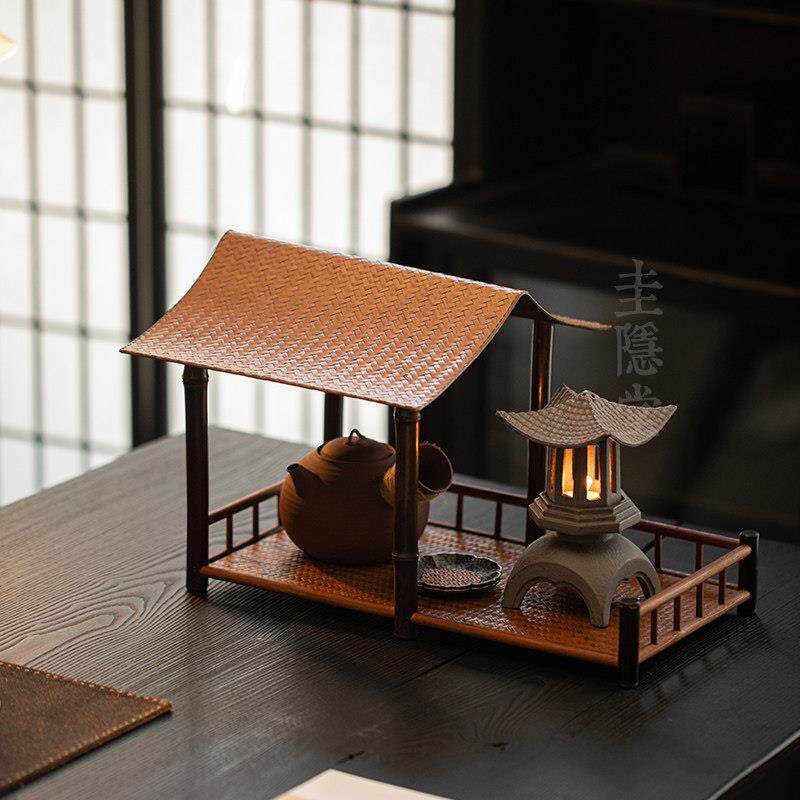 圭98666隐堂竹制茶具收纳层杯架家用晾中式复古茶架棚架杯架展示