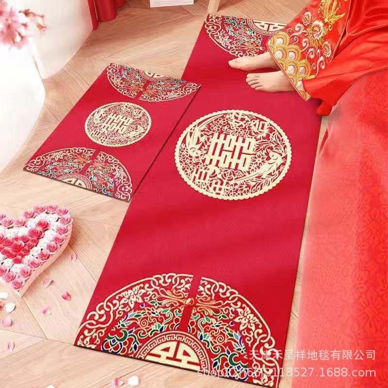 红色喜庆入户门地垫结婚进门脚垫门口婚房红地毯家用新款喜字门垫