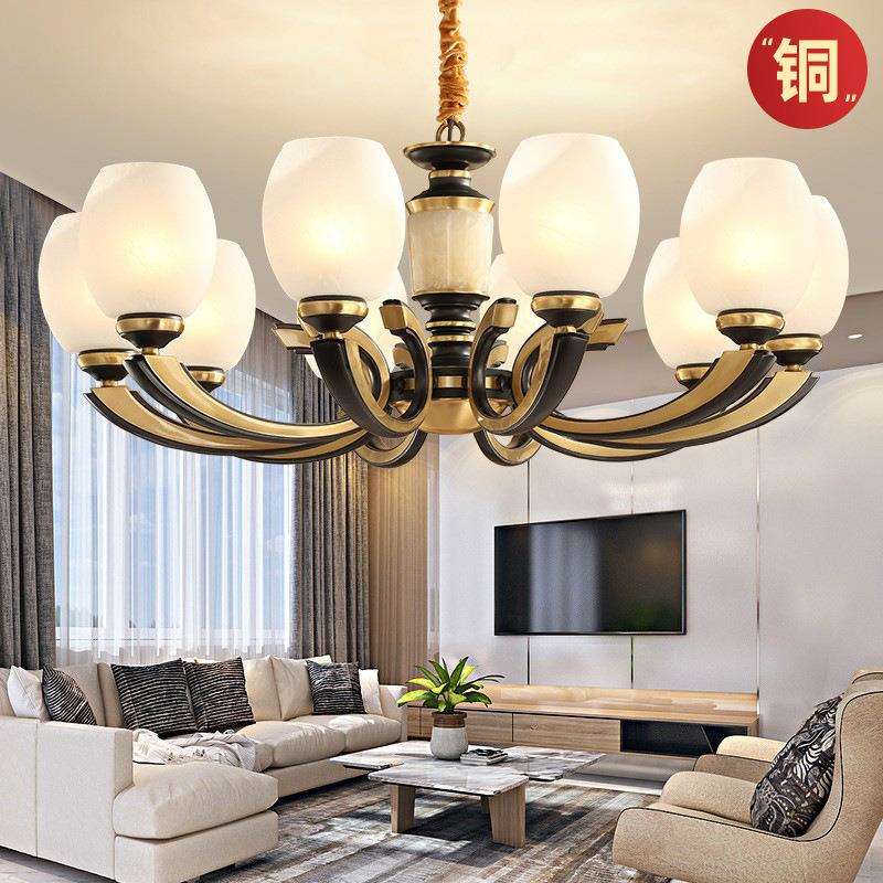 全铜美式中古客厅吊灯欧式复古餐厅卧室吊灯饰感现代简约别墅