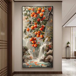 新中式多子多福石榴玄关装饰画 画流水生财走廊挂画 画九鱼图入户