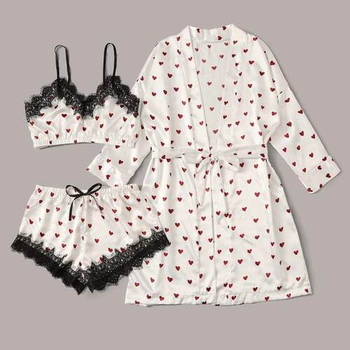 Love pajama set with strapless lace ice silk suspender