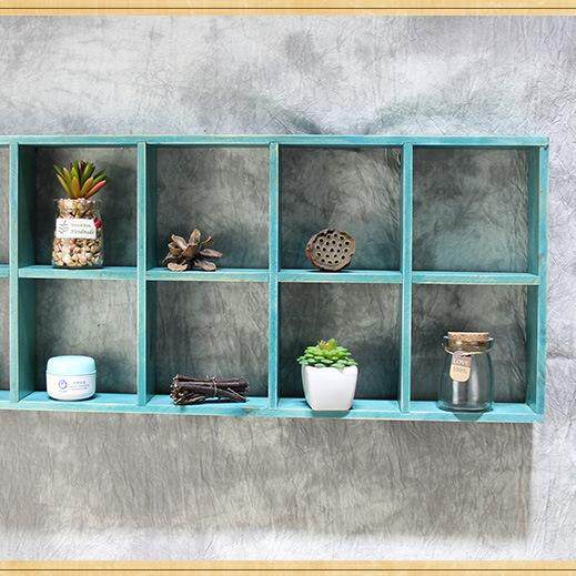 乡村复古做旧收纳格子十格收纳盒展示柜可悬挂墙面装饰品创意挂饰