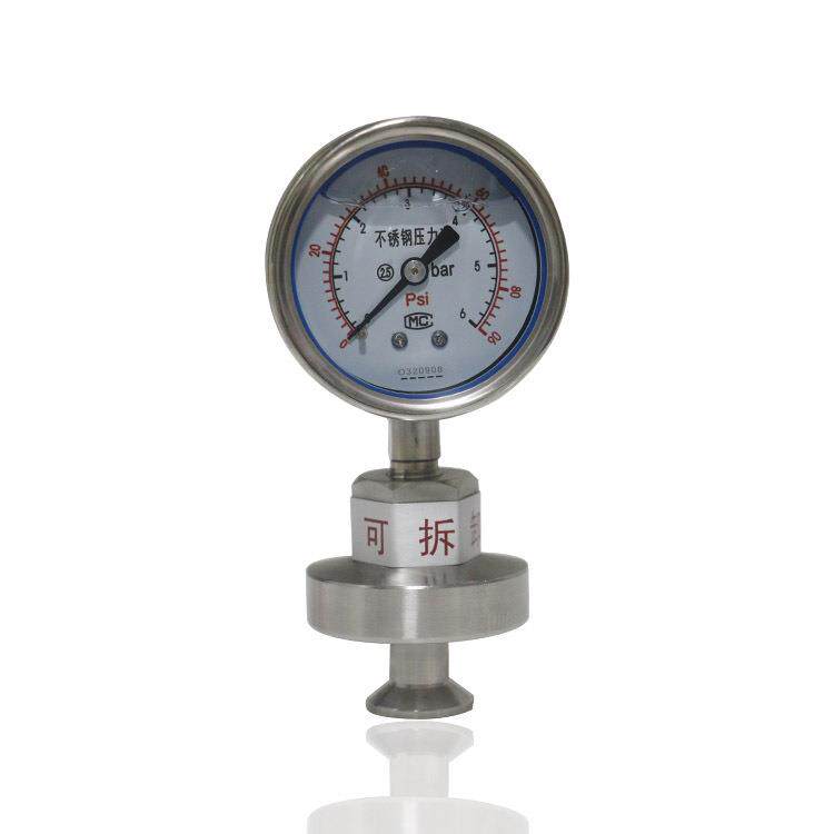 供卫生隔膜耐震压力表底座25.4MM快装式卡箍式YN60BF 6BAR/90PSI
