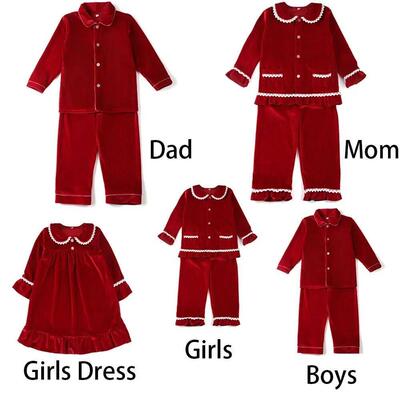 Velvet Ruffle Family Matching Pjs Christmas Kids pyjamsa Sib