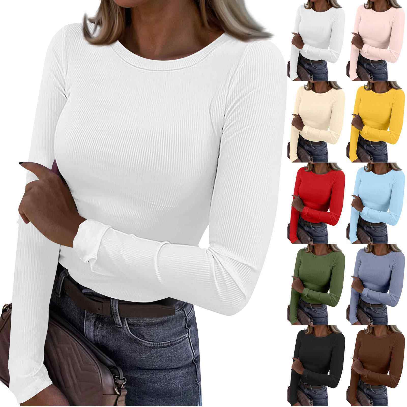 Clothes Threaded Round Neck Long Sleeve T-shirt Womens